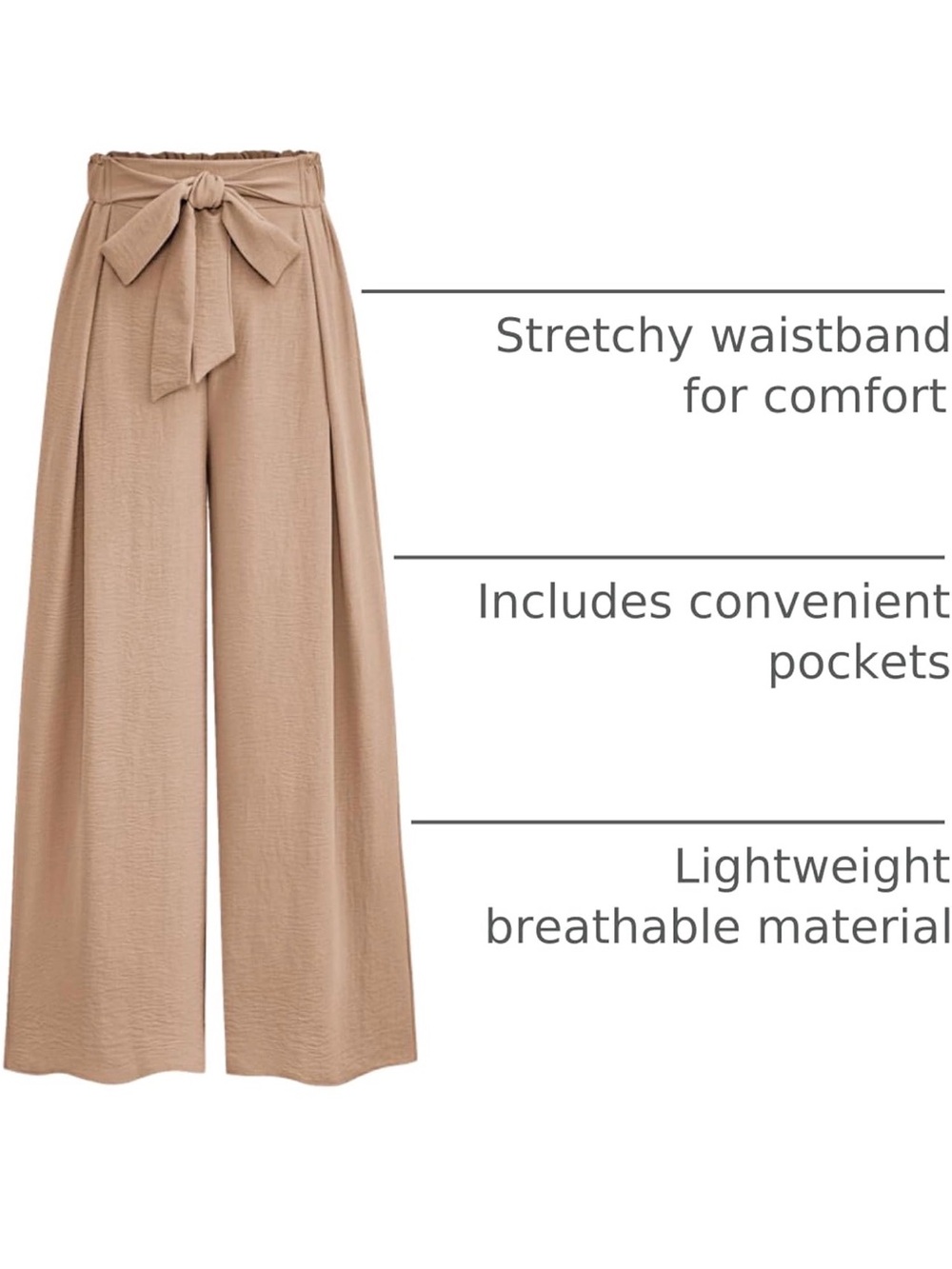 Wide-Leg Paperbag Waist Trousers with Self-Tie Belt - Tan